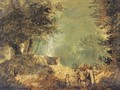 A wooded landscape with travellers on a track - (after) Jean-Baptiste Pillement