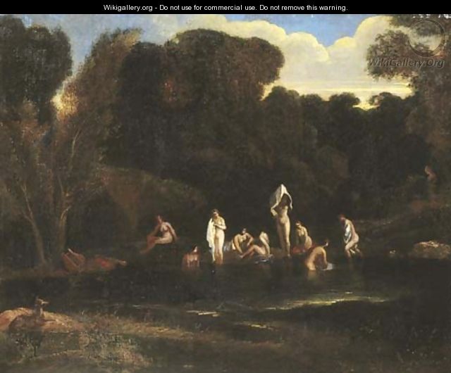 A wooded river landscape with Diana and her nymphs bathing - (after) Jean-Francois Millet