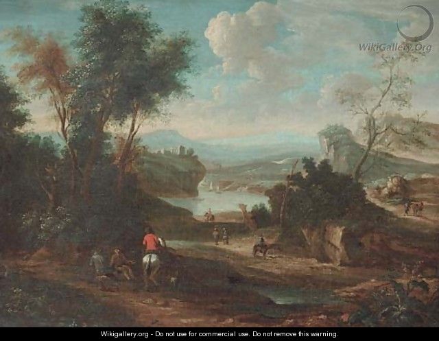 A landscape with horsemen and other travellers on a track - (after) Jan Wyck