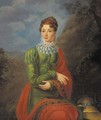 Portrait of a lad in a green dress and red shawl - (after) Jean-Laurent Mosnier
