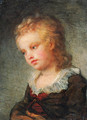 Portrait of a Boy, bust-length, in a brown coat with lace collar - (after) Fragonard, Jean-Honore
