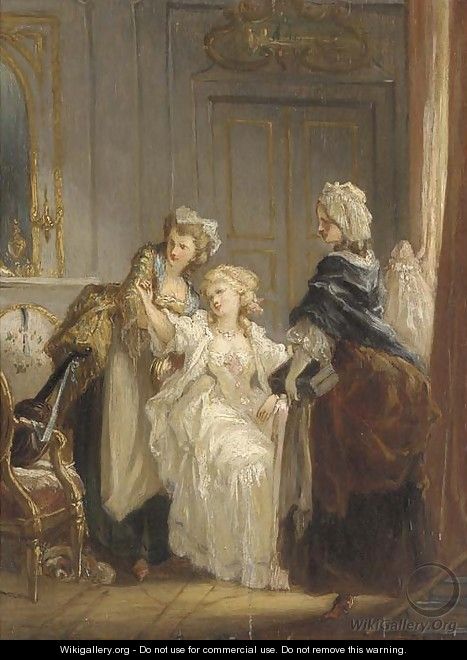 Three ladies in an elegant interior - (after) Jean-Frederic Schall