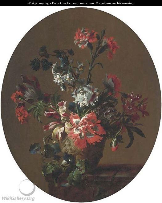 Carnations, parrot tulips, poppies, morning glory and other flowers - (after) Jean-Baptiste Monnoyer