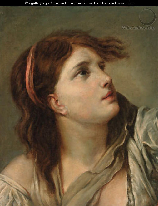 Portrait of a young lady - head and shoulders - (after) Greuze, Jean Baptiste