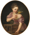A girl with a canary and an open cage - (after) Greuze, Jean Baptiste