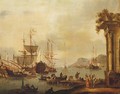 A Mediterranean harbor with merchants - (after) Johannes Lingelbach