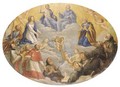 The Trinity adored by the Madonna, Saints Francis and Ignatius of Loyola and other Saints - (after) Johann Rottenhammer
