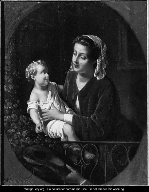 A mother and child on a balcony - (after) Johann Friedrich August Tischbein