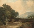 A horse and cart on a track in an extensive river valley - (after) James Arthur O'Connor