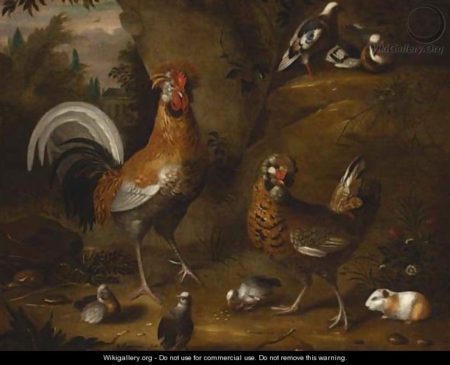 A cockerel and hen with chicks - (after) Jakob Bogdany
