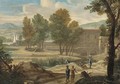 A classical landscape with figures on a path, a villa beyond - (after) Jan Frans Van Orizzonte (see Bloemen)