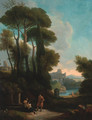 An Italianate landscape with figures resting by a fountain - (after) Jan Frans Van Orizzonte (see Bloemen)