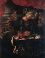 Grapes, vines, peaches and a fob-watch on a jewelry box - (after) Jan Davidsz. De Heem
