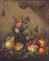 Grapes, melons, plums, peaches, oranges, cherries, a pumpkin, a glass of wine and a vase of flowers - (after) Jan Davidsz. De Heem