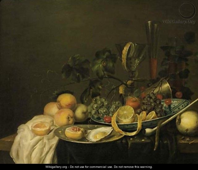 Grapes, a peeled lemon, an orange and cherries on a Wan-li dish - (after) Jan Davidsz. De Heem