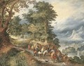 A mountainous landscape with travellers on a path - (after) Jan The Elder Brueghel