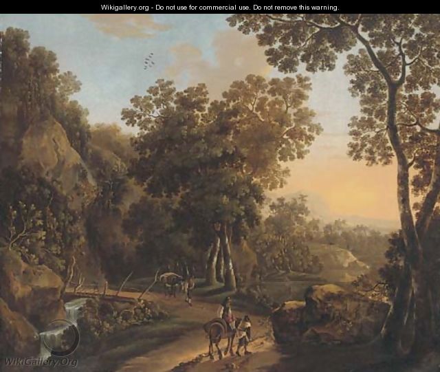 A wooded landscape with travellers on a hillside track - (after) Jan Both