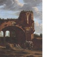 An Italianate landscape with travellers at rest by a classical arch - (after) Jan Asselyn