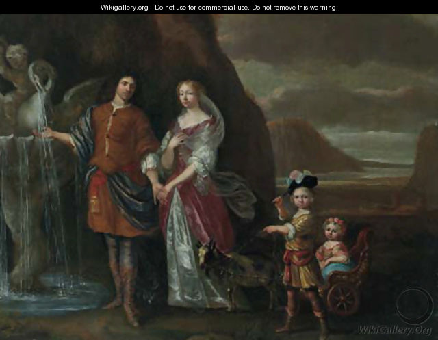 A gentleman and his wife as Rebecca and Eliezer at the well - (after) Jan Mijtens