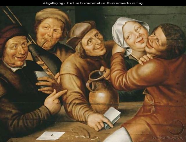 Peasants carousing and playing cards - (after) Jan Massys