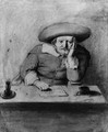 A pondering Man in a Hat at a candle-lit Table - (after) Jan Lievens