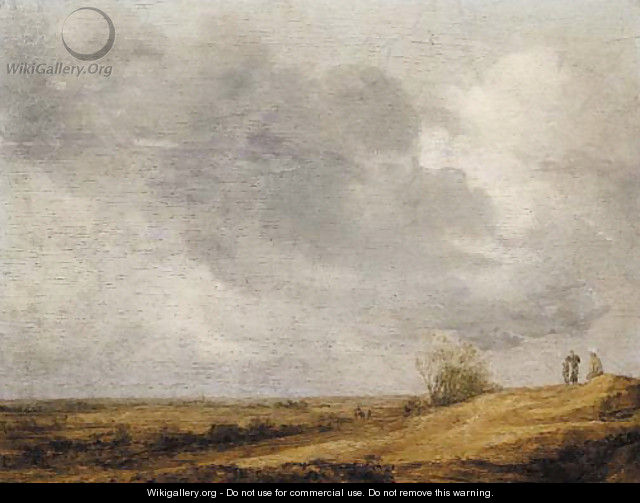 Peasants on a dune overlooking an extensive landscape - (after) Jan Van Goyen
