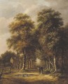 An avenue of trees with an elegant couple walking - (after) Jan Hackaert