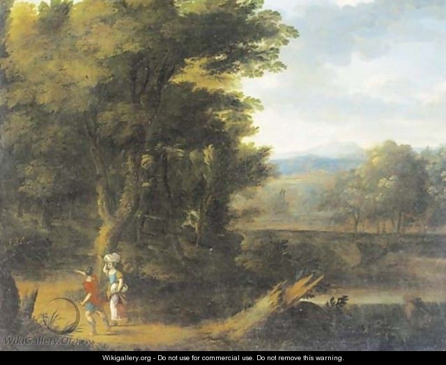 A classical landscape with figures on a track - (after) Jan Frans Van Bloemen, Called Il Orrizonte