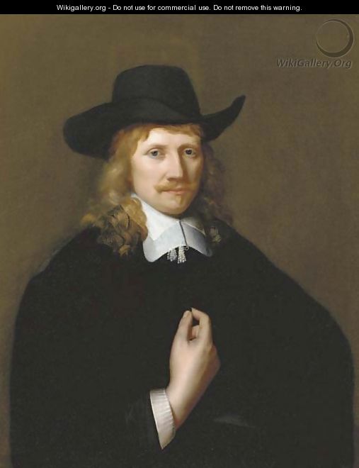 Portrait of a man, half-length, in a black costume - (after) Govert Teunisz. Flinck