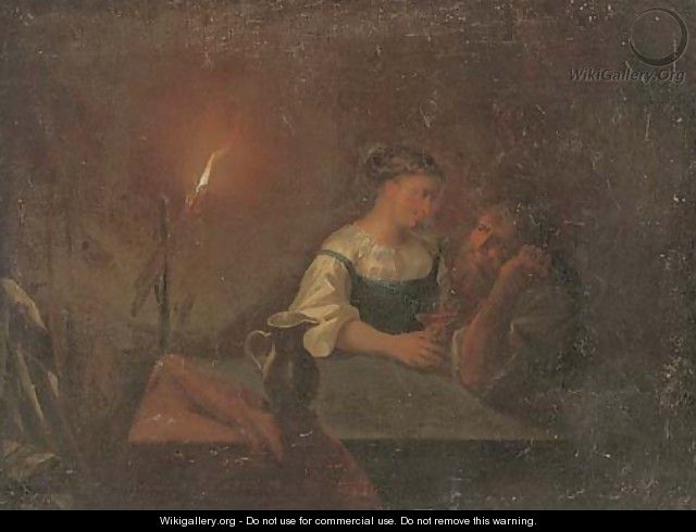 A couple drinking in an interior by candlelight - (after) Godried Schalken