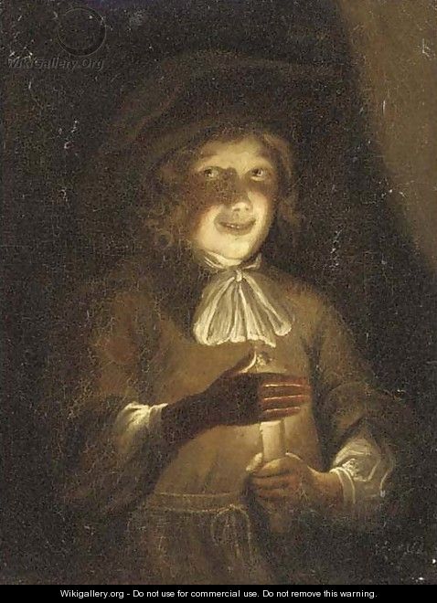 A boy holding a candle - (after) Godfried Schalcken