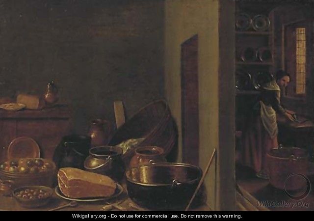 A kitchen interior with utensils in the foreground - (after) Hendrick Maertensz. Sorch (see Sorgh)