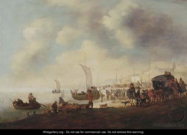 Fishermen and townsfolk on the beach at Scheveningen - (after) Hendrick De Meijer