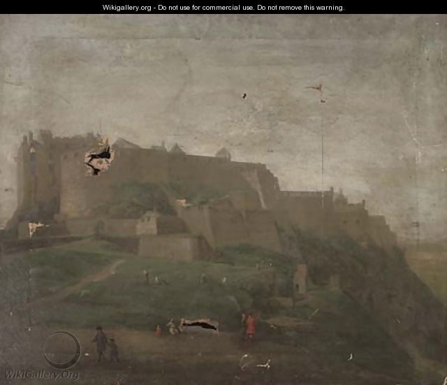 Figures before a Castle, thought to be Edinburgh - (after) Hendrick Danckerts