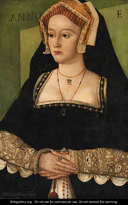 Portrait of Elizabeth Hart, of Lullingstone Castle, Kent, three-quarter-length, in a black with white dress with brocaded sleeves - (after) Holbein the Younger, Hans