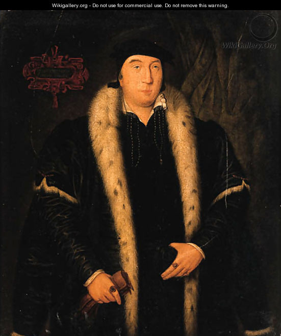 Portrait of a Gentleman, small three-quarter-length, in a black ermine- lined mantle, holding gloves in his right hand - (after) Holbein the Younger, Hans