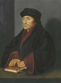 Portrait of Erasmus, small half-length, his hands resting on a book on a table - (after) Holbein the Younger, Hans