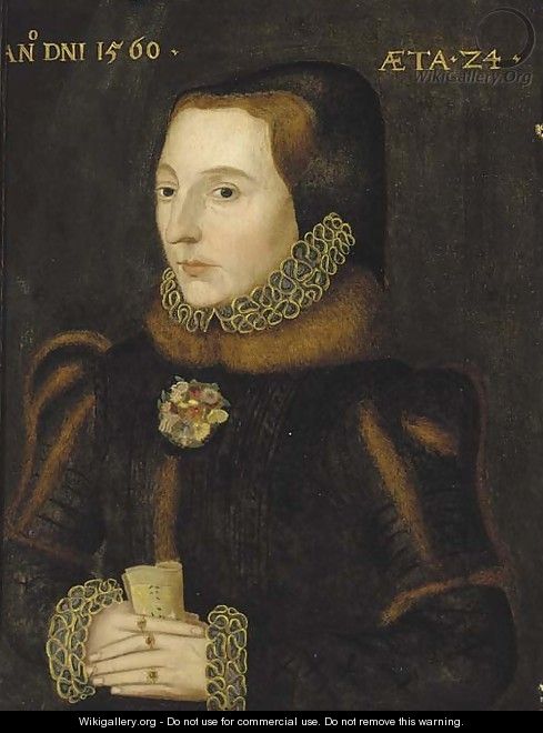 Portrait of a lady, aged 24, small half-length, in a black fur-trimmed dress and white ruff - (after) Eworth or Ewoutsz, Hans