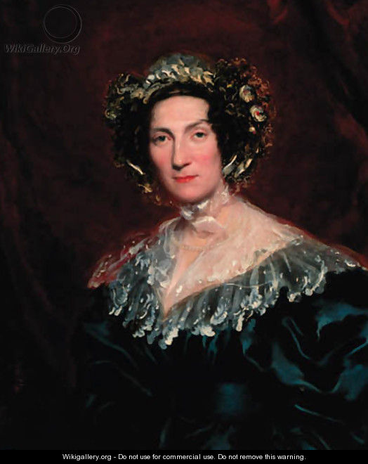 A portrait of a lady, half-length, in a black dress and a lace bonnet - (after) Pickersgill, Henry William
