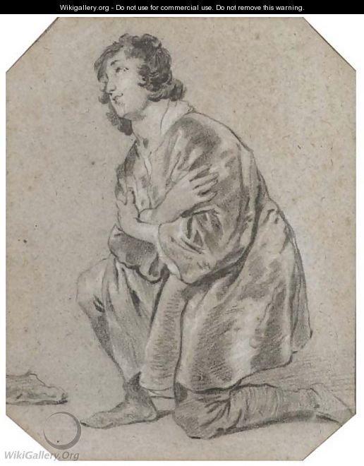 A young man kneeling in profile to the left - (after) Jacob Adriaensz. Backer