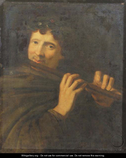 A shepherd, half length, playing the flute - (after) Jacob Adriaensz. Backer