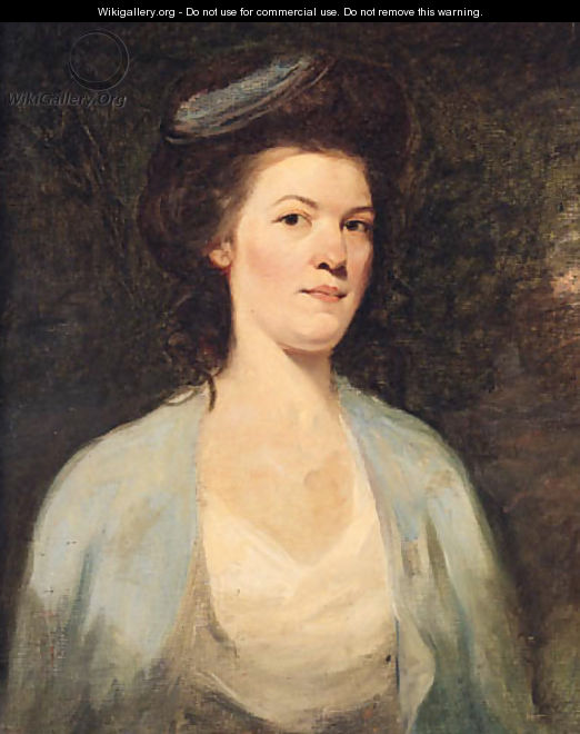 Portrait Of A Lady, Half-Length, In A White And Blue Dress - (after) Romney, George