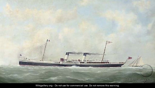 The cross-Channel paddlesteamer Paris (II) outward bound for France with a racing cutter astern of her - (after) George Mears