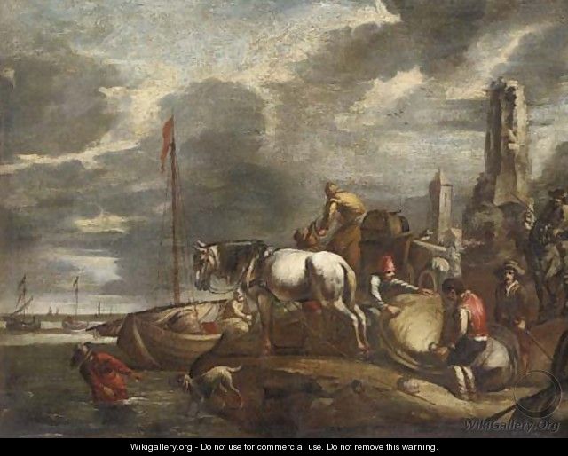 Stevedores at a harbour - (after) Giovanni De Momper