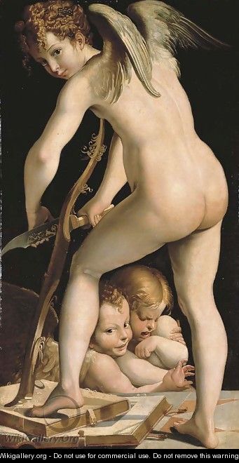 Amor - Cupid fashioning his bow - (after) Girolamo Francesco Maria Mazzola (Parmigianino)