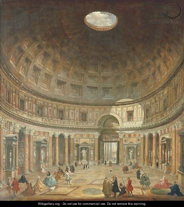 The interior of the Pantheon, Rome, looking north from the main altar towards the entrance - (after) Giovanni Paolo Panini