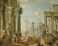 Marcus Curtius riding into the chasm of fire - (after) Giovanni Paolo Panini