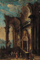 A capriccio of figures at a classical ruin - (after) Giovanni Paolo Panini