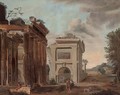 A capriccio of classical ruins with figures conversing 2 - (after) Giovanni Paolo Panini