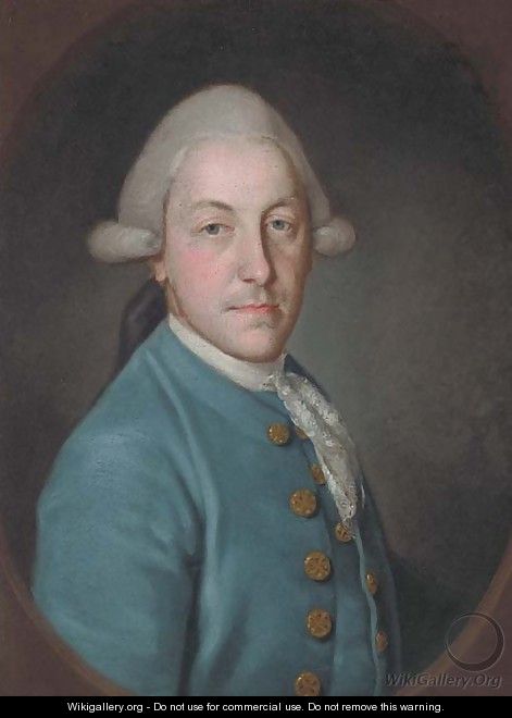 Portrait of a gentleman, bust-length, in a blue coat and lace cravat - (after) Francis Cotes
